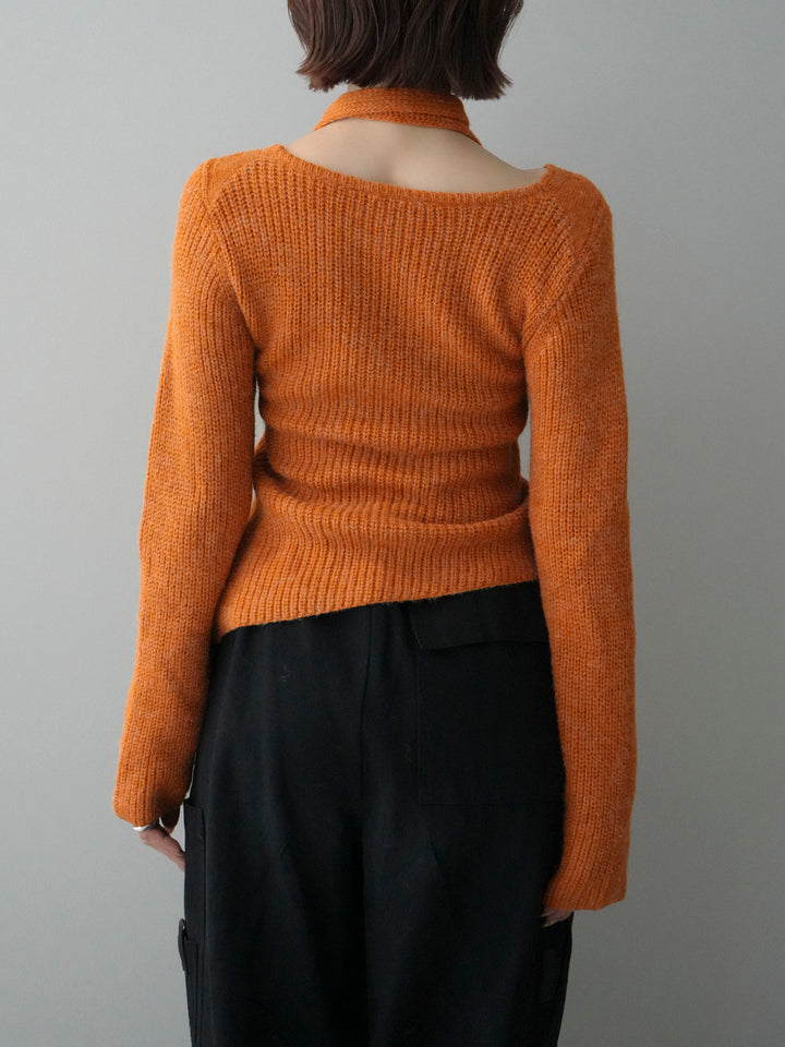 [予約]ケーブル編みクロスニットトップス/orange