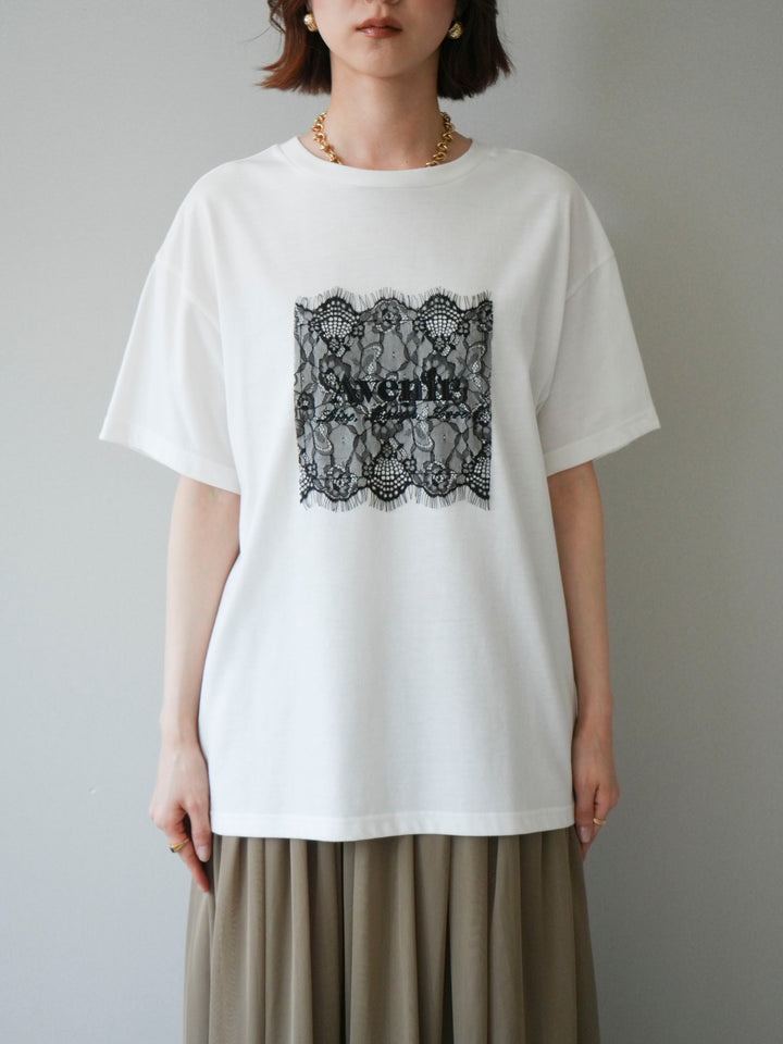 [予約]レースコラージュロゴTシャツ/off