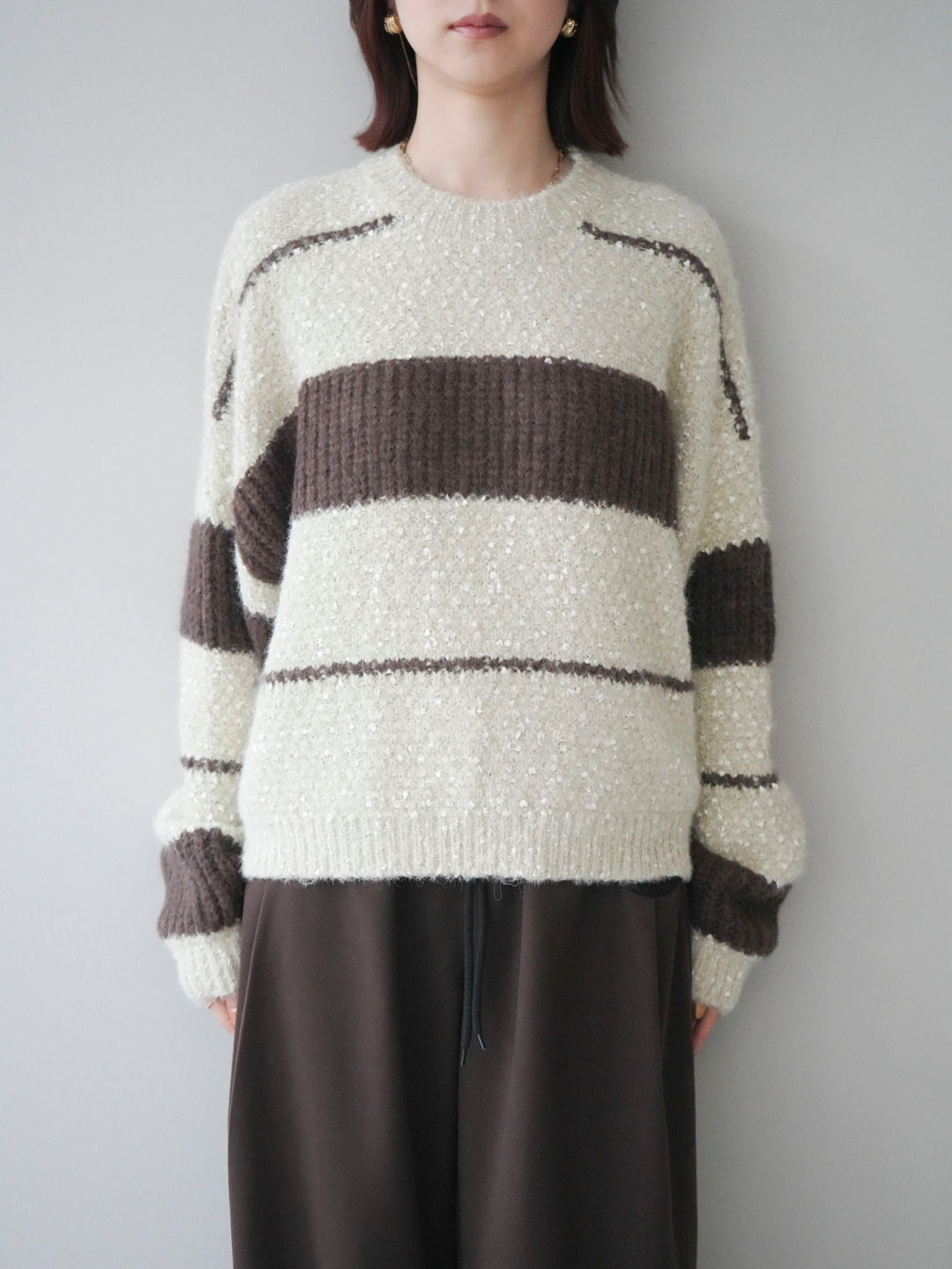 [予約]ネップヤーンボーダーニットプルオーバー/beige