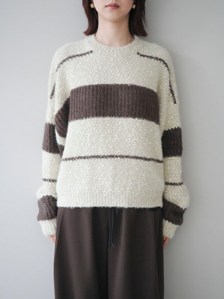 [予約]ネップヤーンボーダーニットプルオーバー/beige