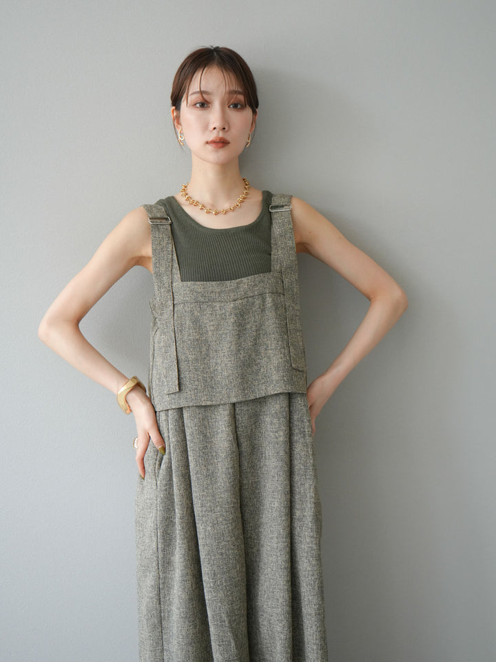 [予約]サマーツイードケープサロペット/ブラウン