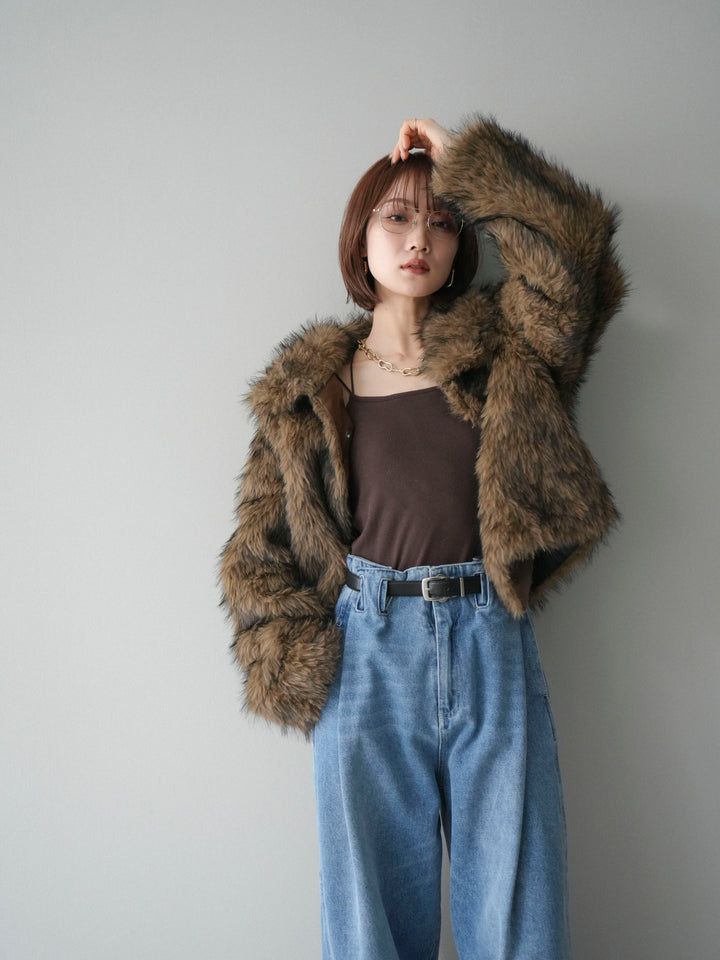 [20%オフ]MIXファースタンドネックショートジャケット/camel