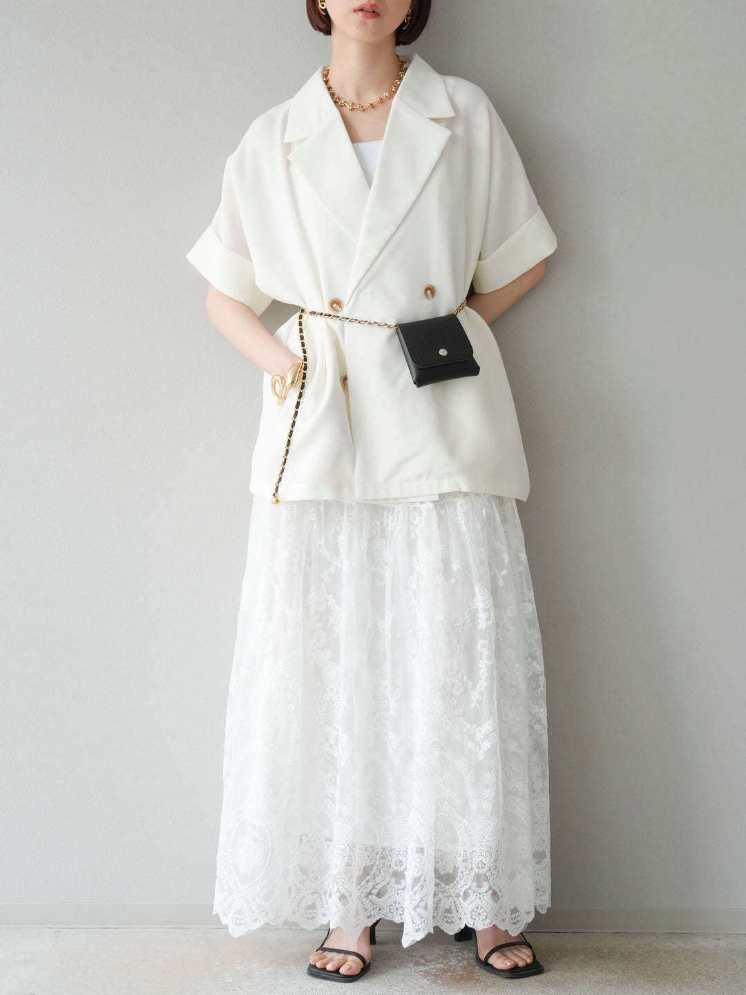 [予約]レースフレアスカート/ホワイト