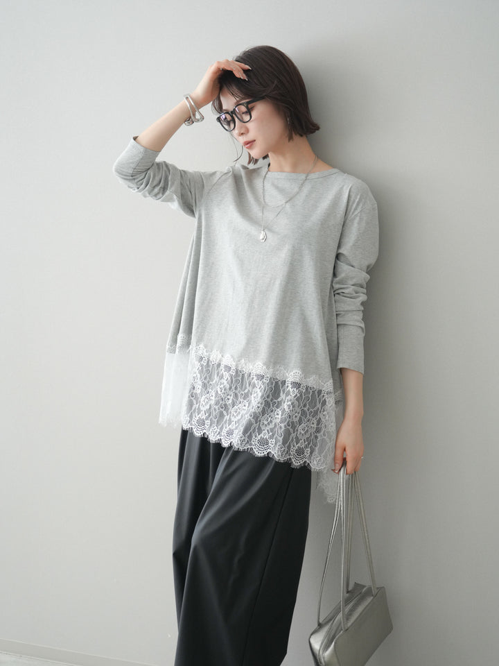[SET]裾レースロングスリーブTシャツ+選べるアクセセット(2set)