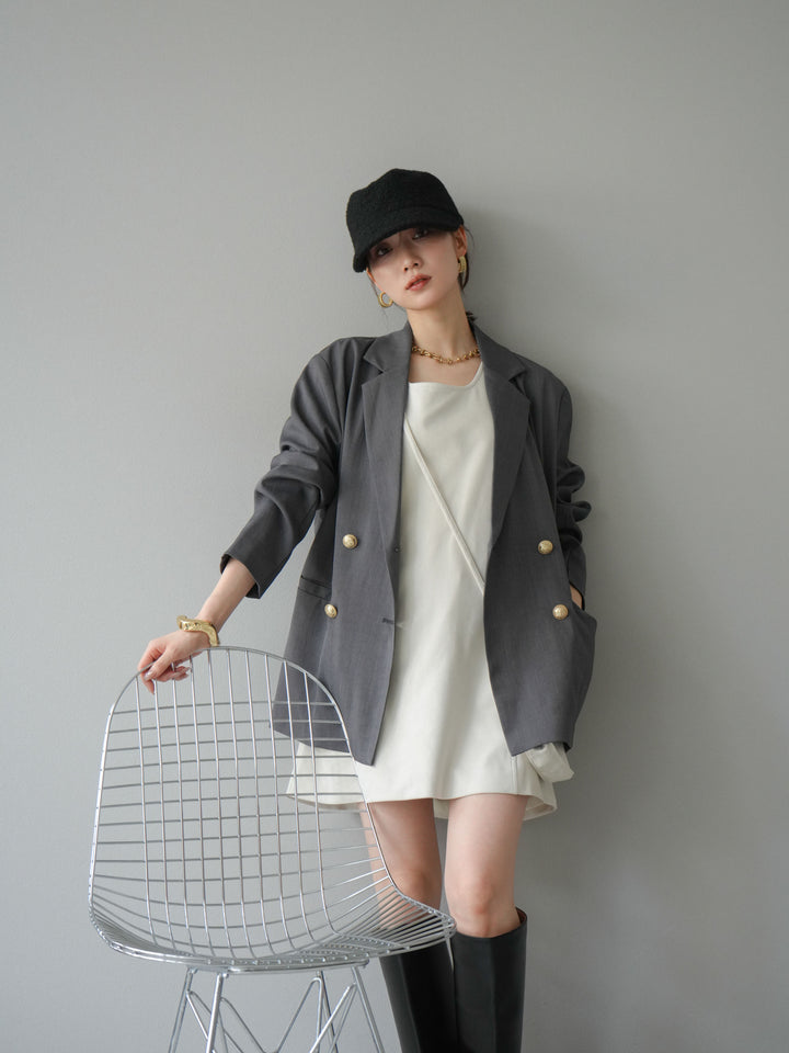 [予約]ゴールドボタンツイルダブルテーラードジャケット/グレー
