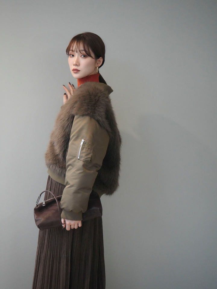 [SET]ファードッキングMA-1+裾レーススウェードプリーツマキシスカート(2set)