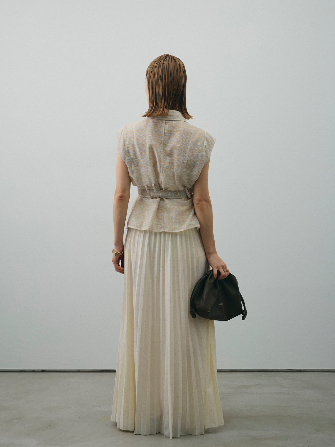 [予約]ラインストーンプリーツスカート/アイボリー