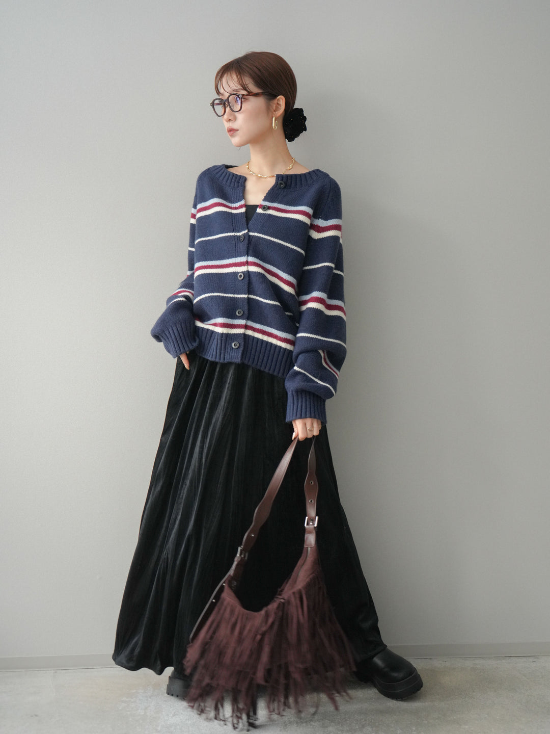 [予約]ワッシャーベロアプリーツスカート/black