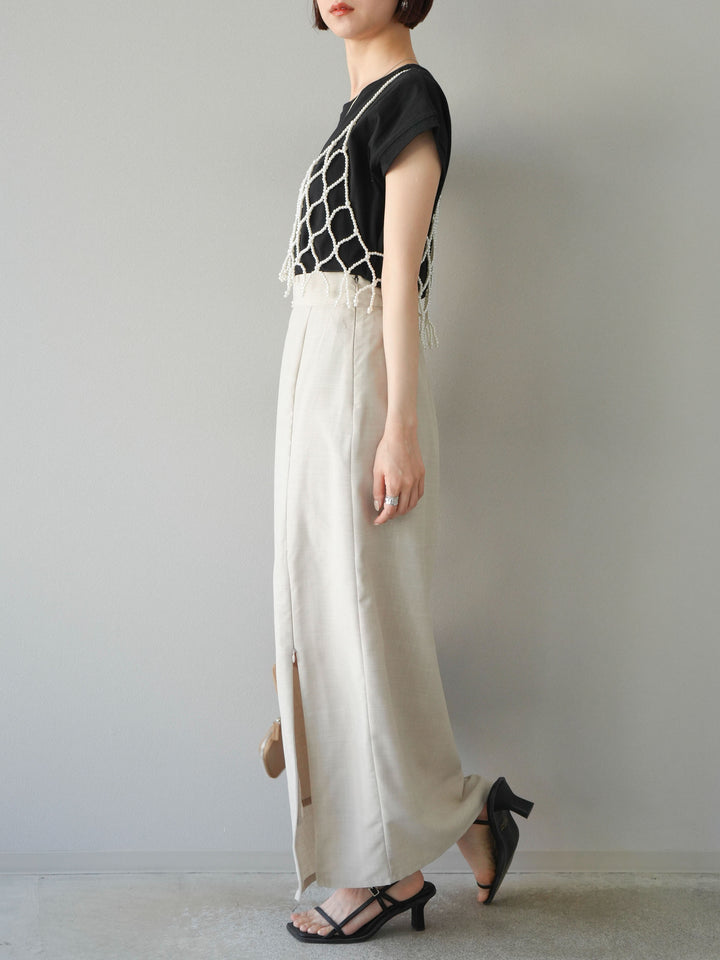 [予約]リネンライクZIPスリットタイトスカート/エクリュ