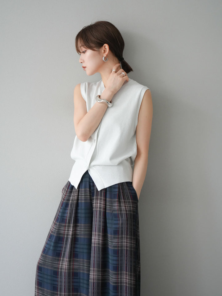 [SET] 金銀絲針織背心 + 透視格紋寬鬆褲 (2 件套)