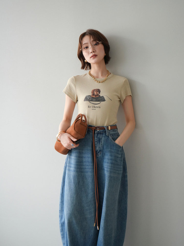 [SET]ドッグコンパクトTEE+ベルト付ボリュームデザインデニム(2set)