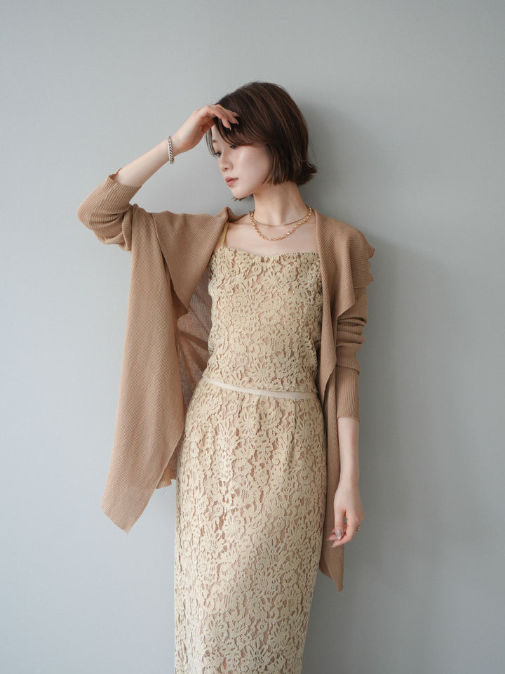 [SET]ドレープリブニットガウン+フルレースキャミ＆IラインスカートSET UP(2set)