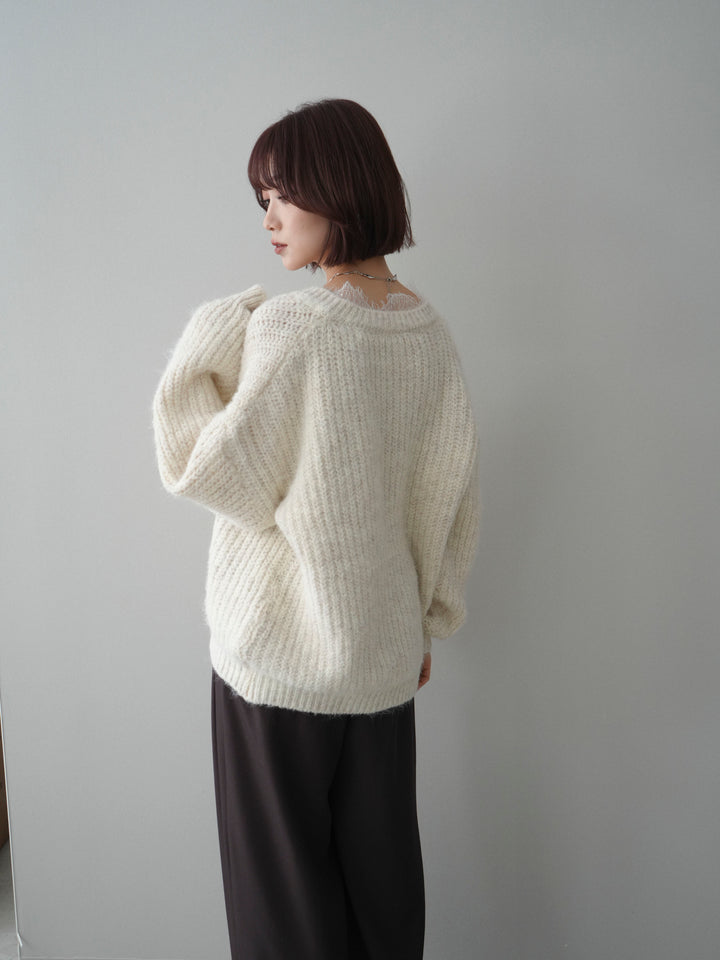 [SET]Vネックレースニットプルオーバー+ベルトループデザインワイドパンツ(2set)