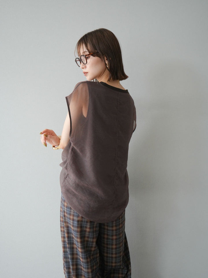 [予約]シアーレイヤードトップス/ダークブラウン