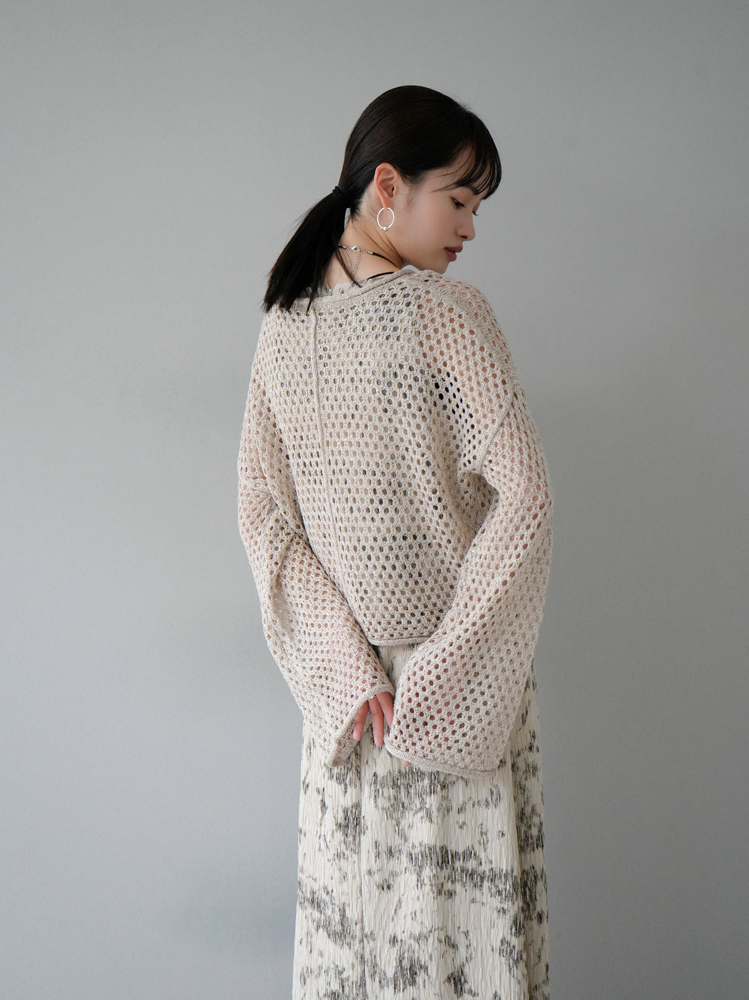 [Pre-order] Sequin Mesh Knit Pullover/Mocha