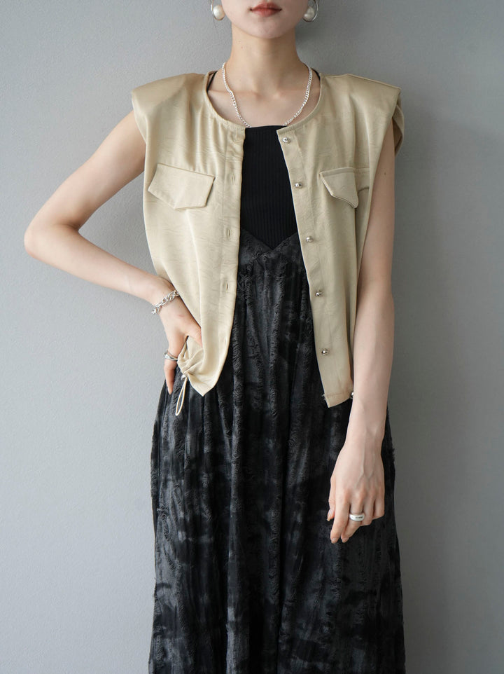 [Pre-order] Satin Drawstring Sleeveless Blouse/Beige