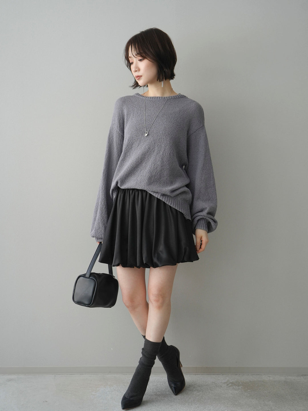 [予約]サテンバルーンミニスカート/black