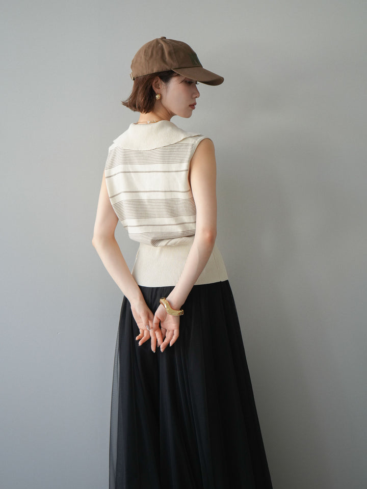 [予約]ボーダースリットニットトップス/ivory