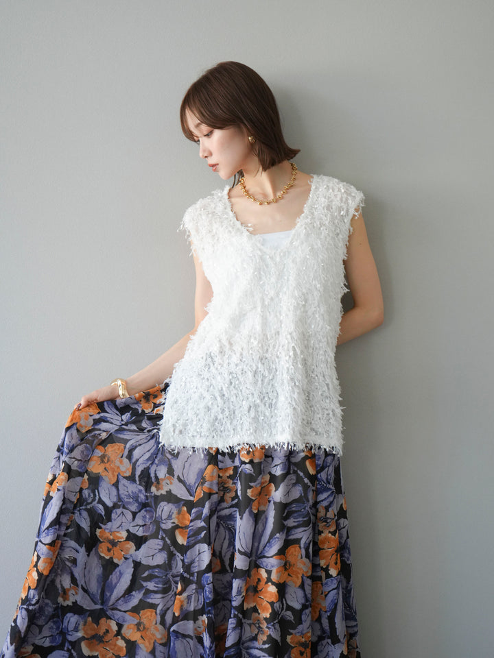 [予約]フェザーVネックベスト/ホワイト