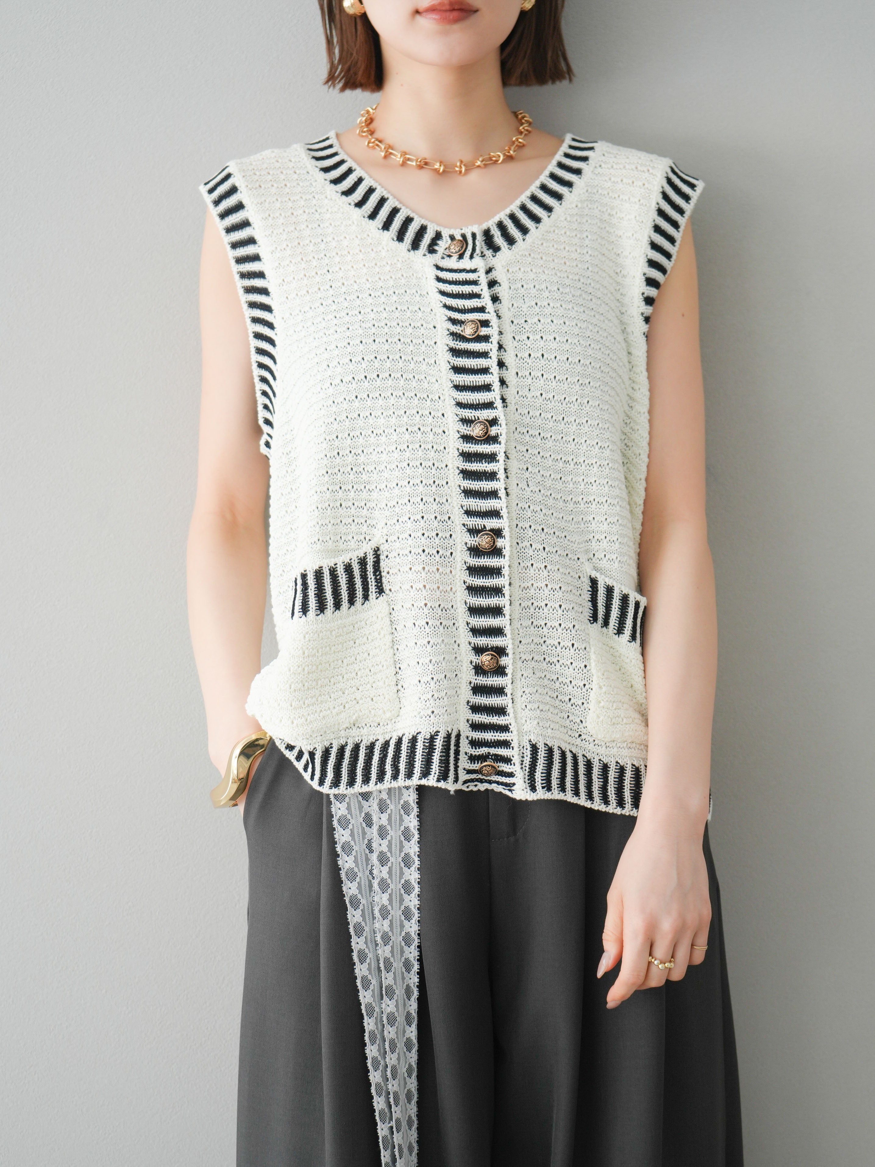 予約]ポイントラインサマーニットベスト/ホワイト – Lumier