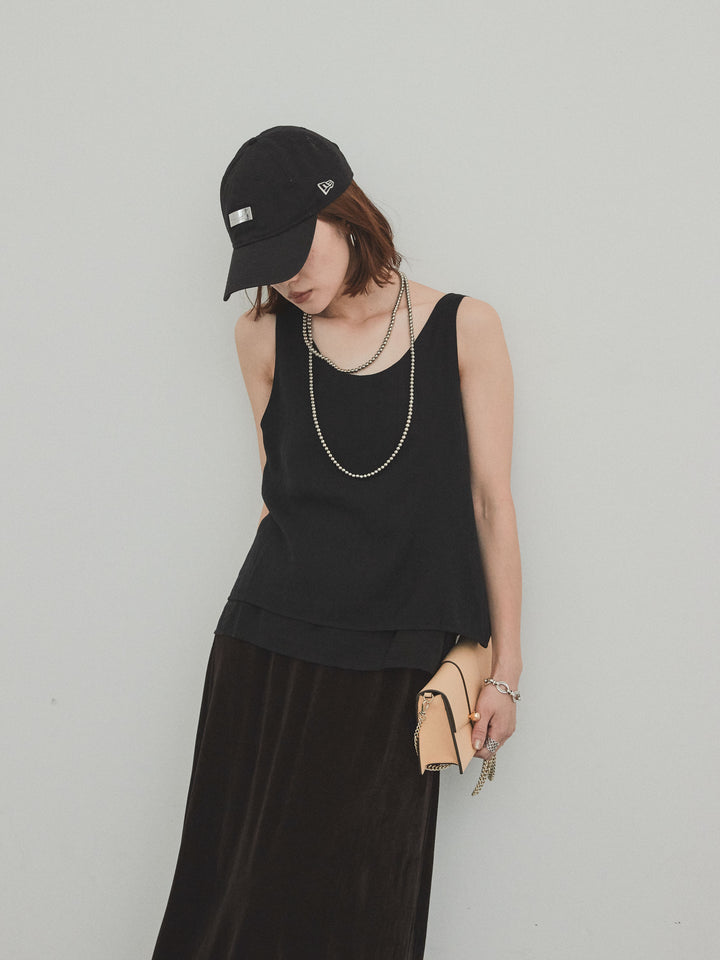 [預購] Washer Satin 薄紗多層背心/黑色