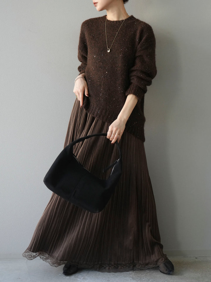 [予約]スパンコールニットプルオーバー/ブラウン