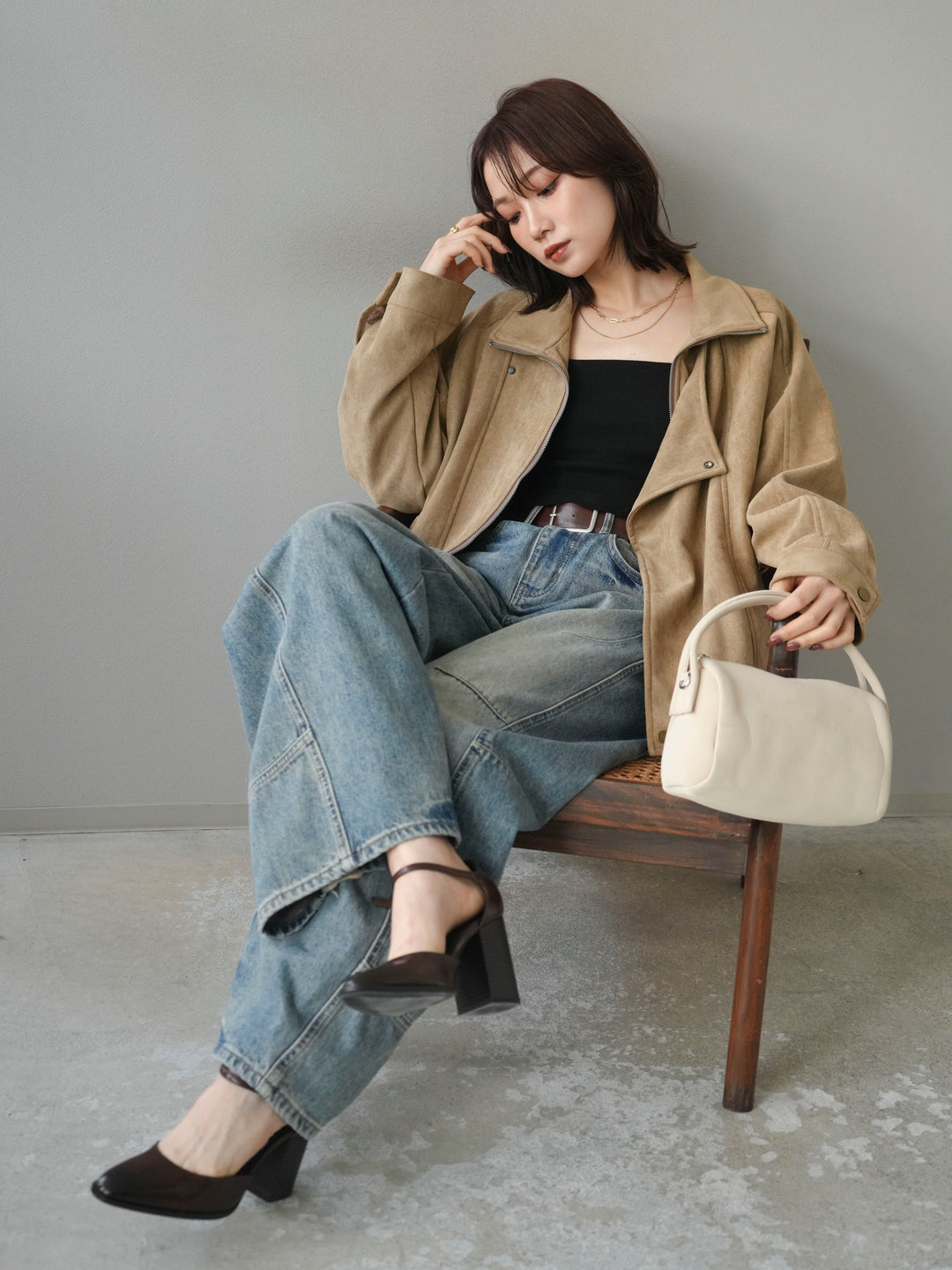 [予約]スエードライダースミドルジャケット/beige