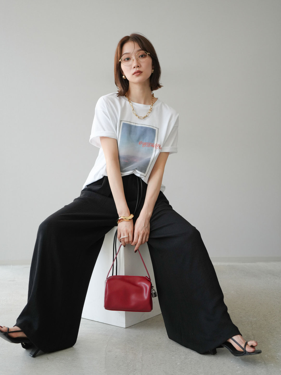 [予約]チュールレイヤードプリントTシャツ/オフ