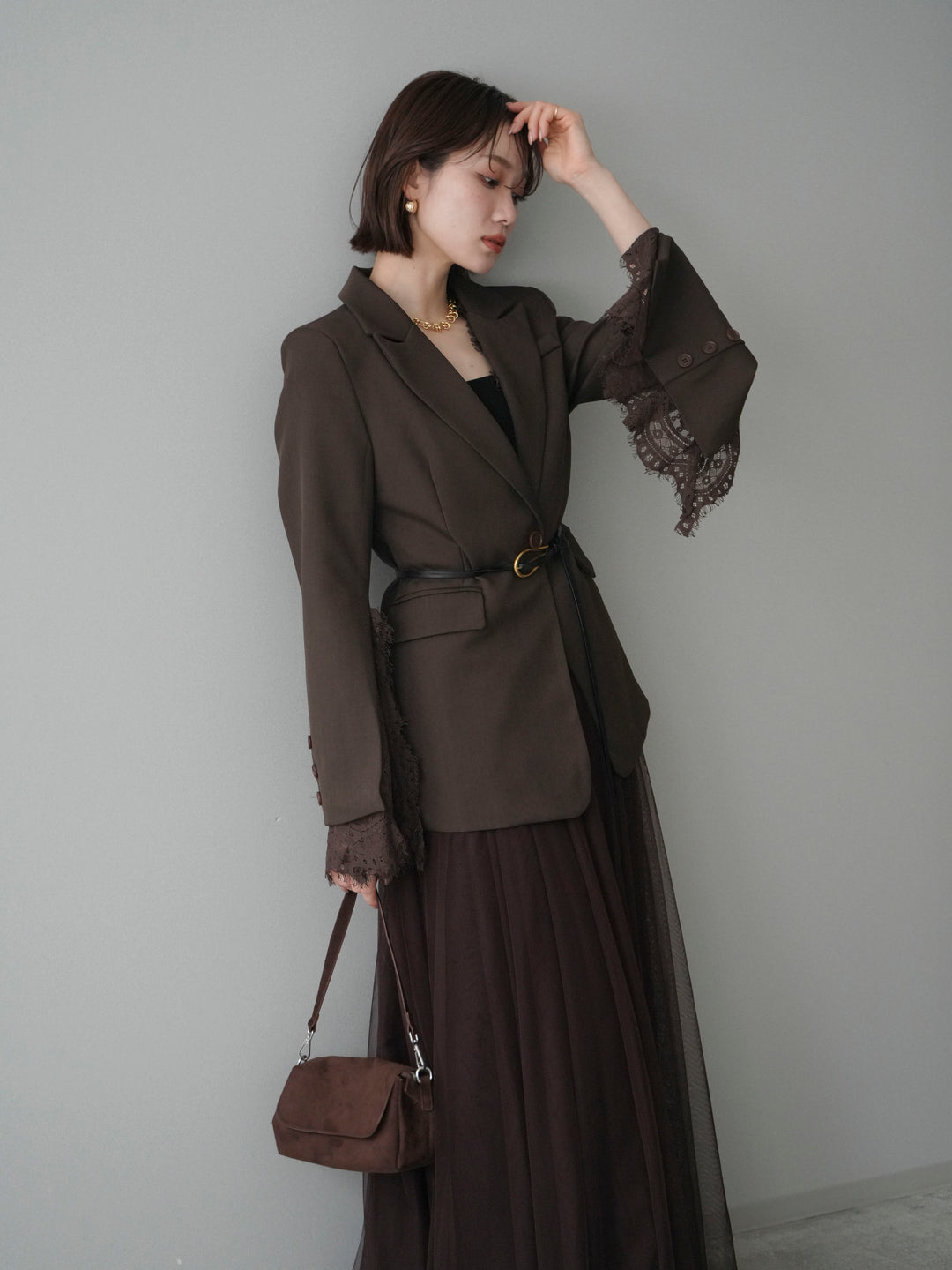 [SET]レースレイヤードスリットジャケット+選べるアクセセット(2set)