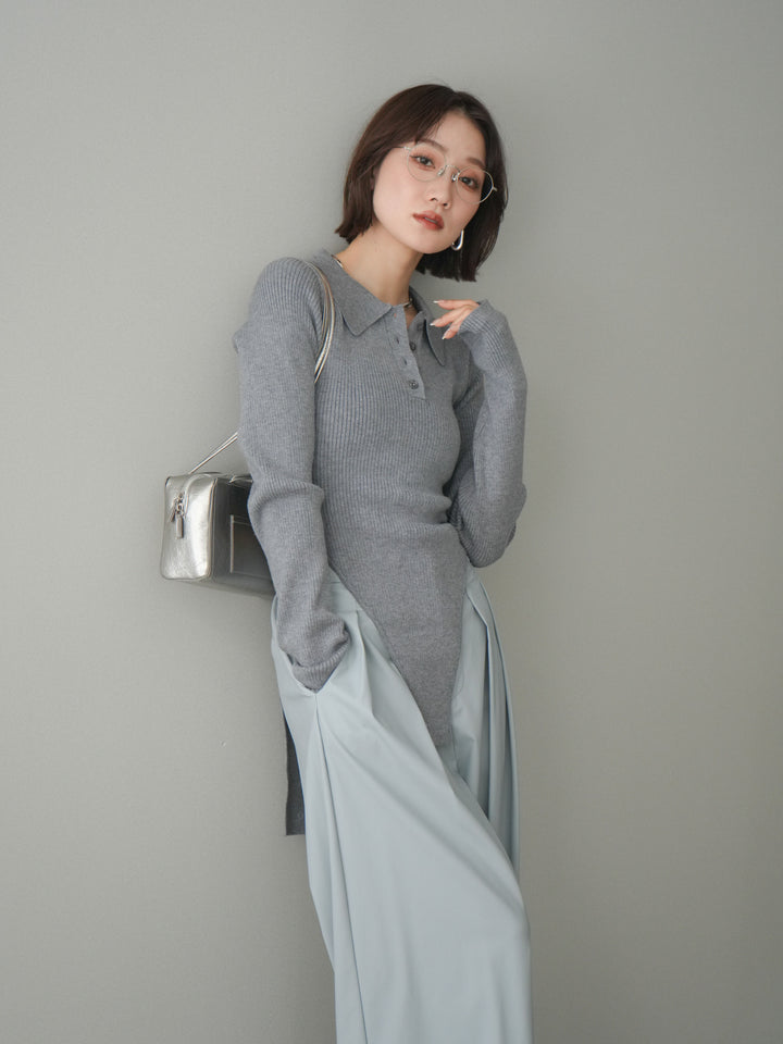 [予約]リブポロニットボディスーツ/mokugray