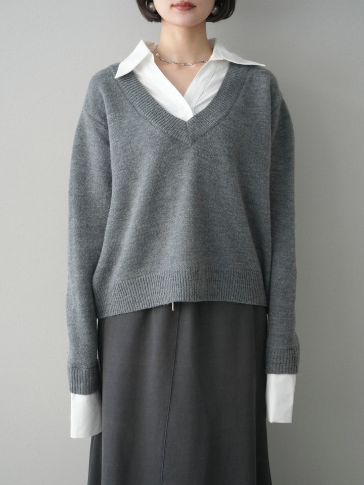 [予約]シャツドッキングVネックニットトップス/gray