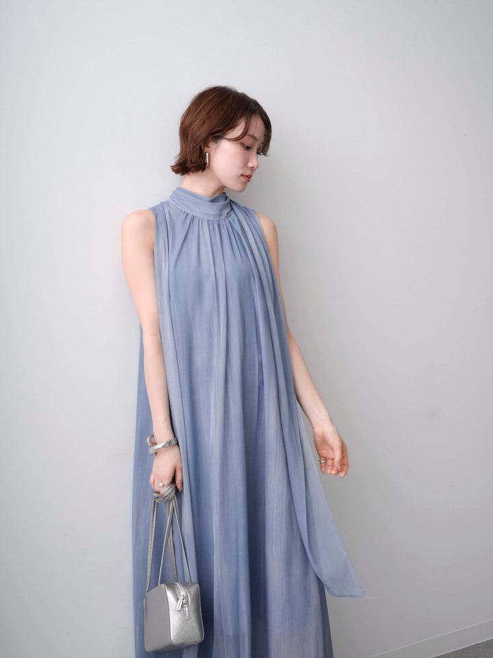 [予約]ニュアンスストライプバックリボンノースリワンピース/blue