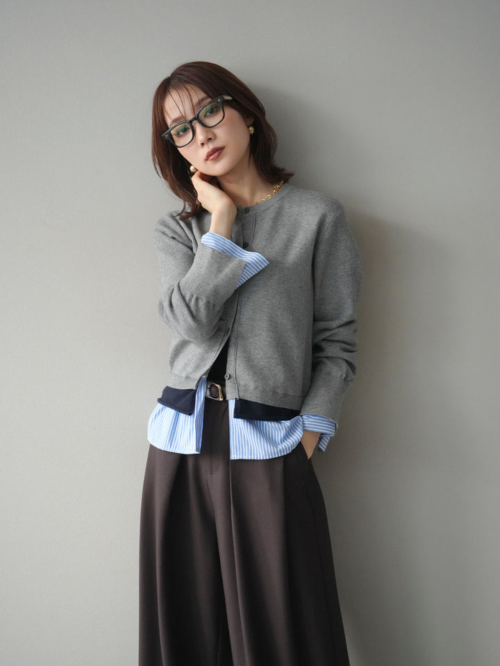 [予約]シャツ襟レイヤードニットカーディガン/gray