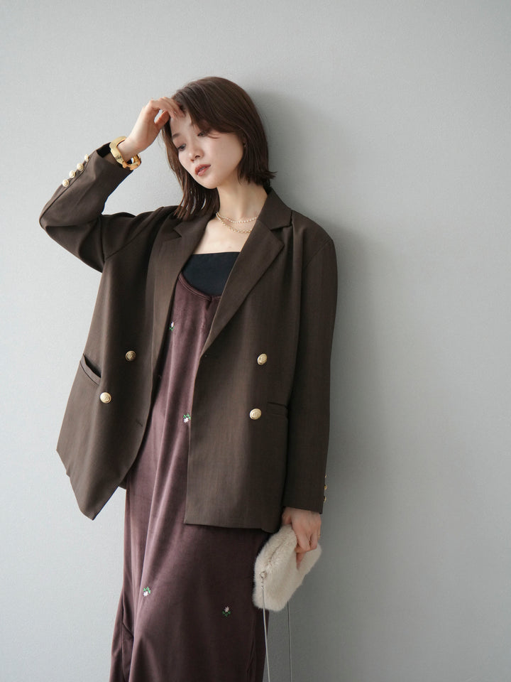 [予約]フラワー刺繍ベロアキャミワンピース/ブラウン