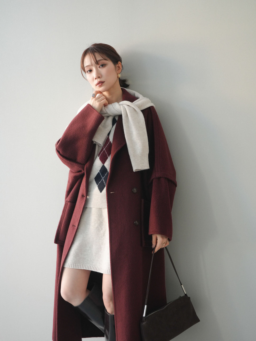 [20%オフ]カシミヤ100%ダブルブレストロングコート/red