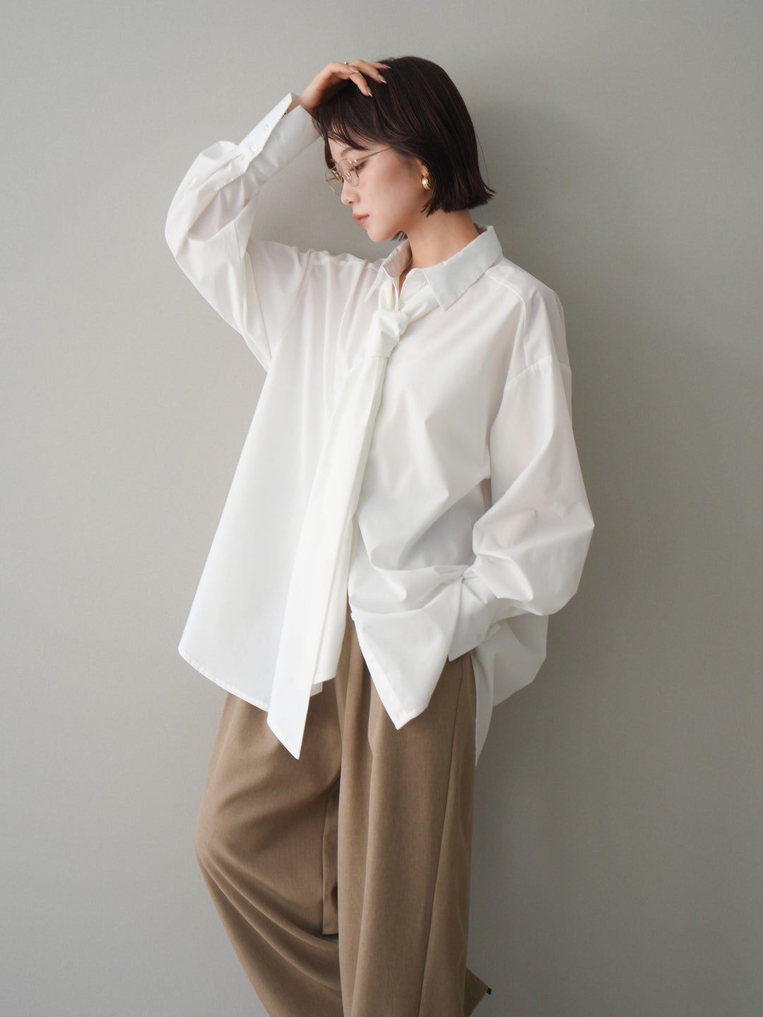 [予約]ボウタイ付オーバーシャツ/white