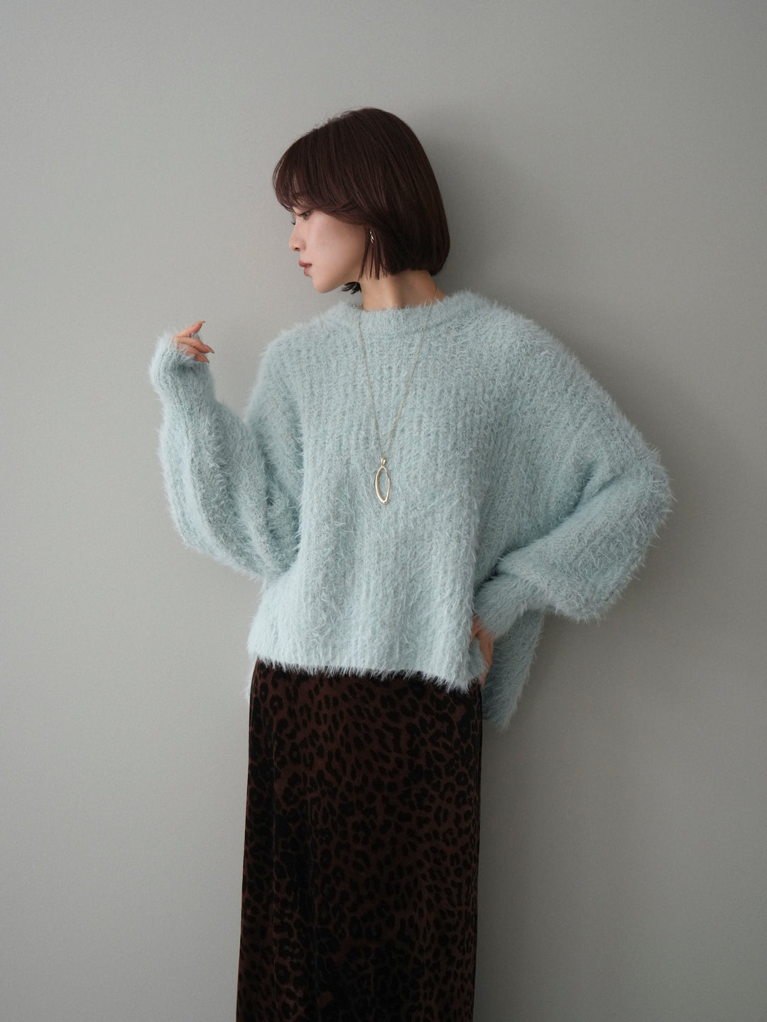 [SET]ボリュームスリーブシャギー MIXニットプルオーバー+選べるアクセセット(2set)