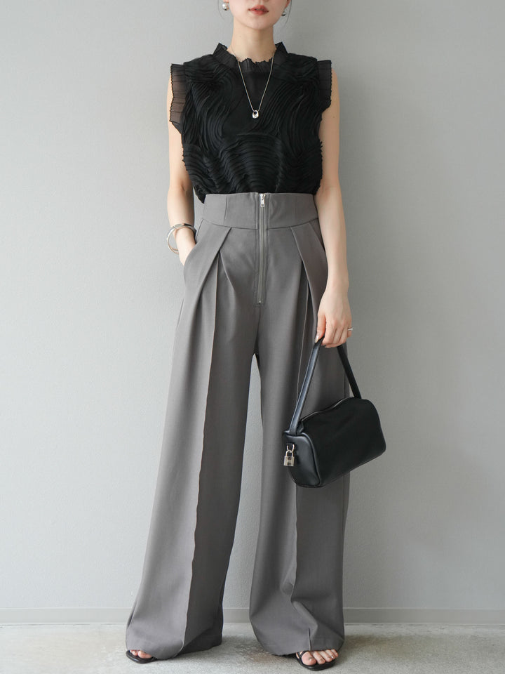 [予約]チュールジャガードノースリブラウス/ブラック