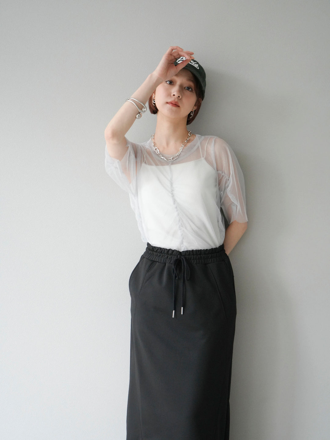 [SET]ラメチュールシャーリングプルオーバー+ダブルストラップカットリブブラキャミソール(2set)