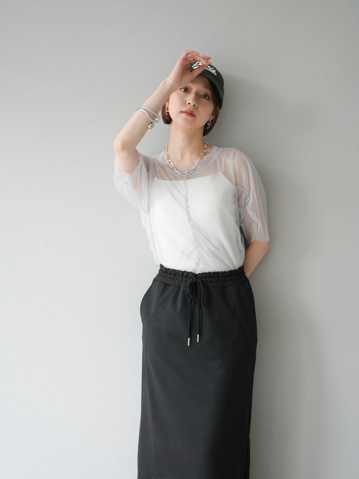 [SET]ラメチュールシャーリングプルオーバー+ダブルストラップカットリブブラキャミソール(2set)