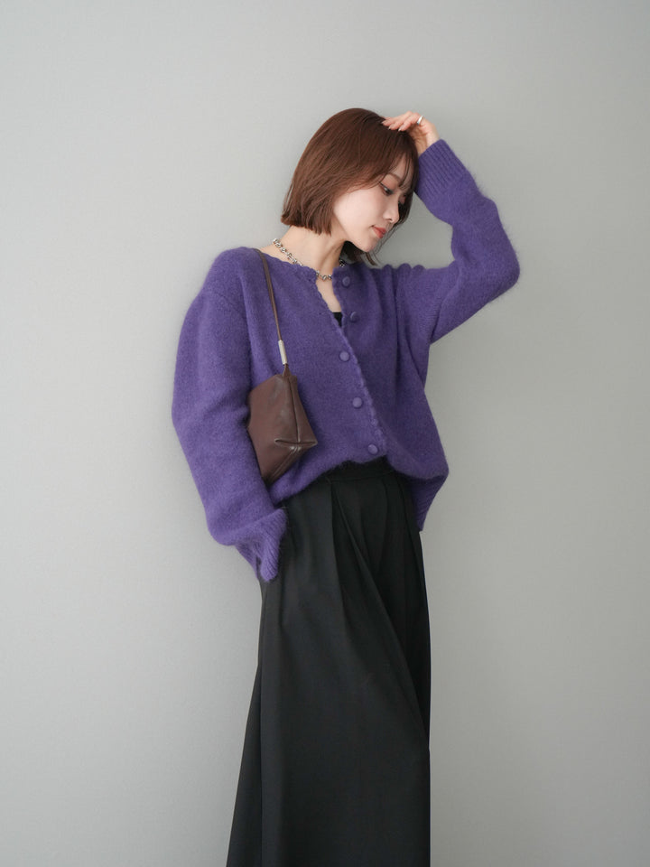 [SET]くるみボタンニットカーディガン+テープベルトタックバギーパンツ(2set)