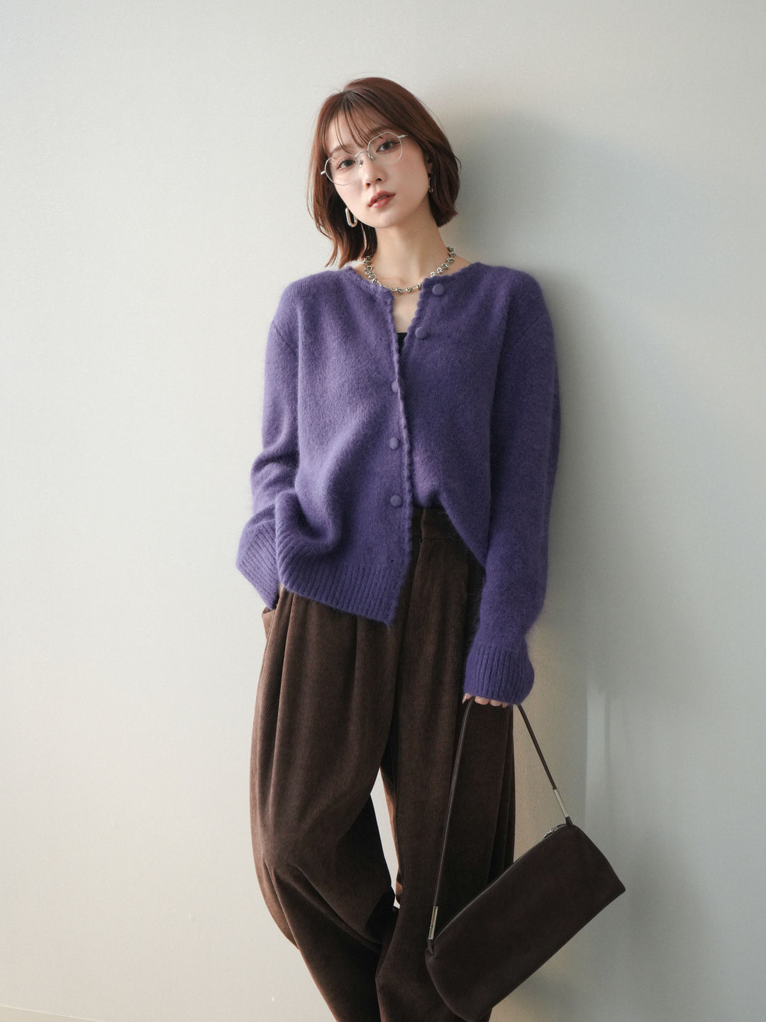 [SET]くるみボタンニットカーディガン+コーデュロイサイドタックコクーンパンツ(2set)