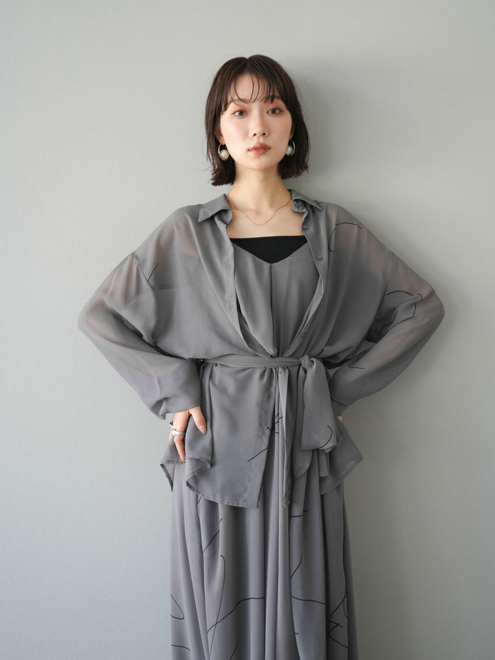 [SET]ペンタッチシフォンキャミワンピース+ペンタッチシフォンシャツ(2set)