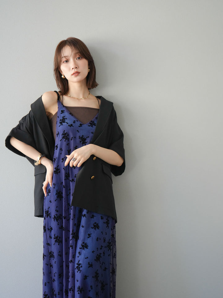 [套裝] 植絨薄紗層疊天鵝絨吊帶連身裙 + 金色紐帶半夾克 (2 套)