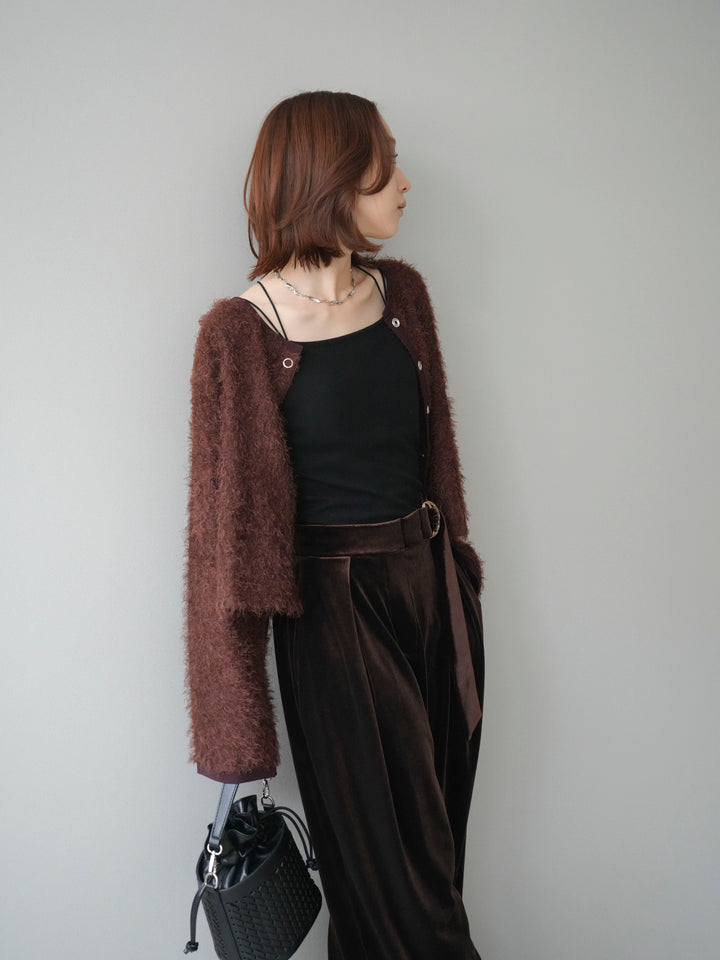 [予約]バイカラー2WAYシャギーニットカーディガン/brown