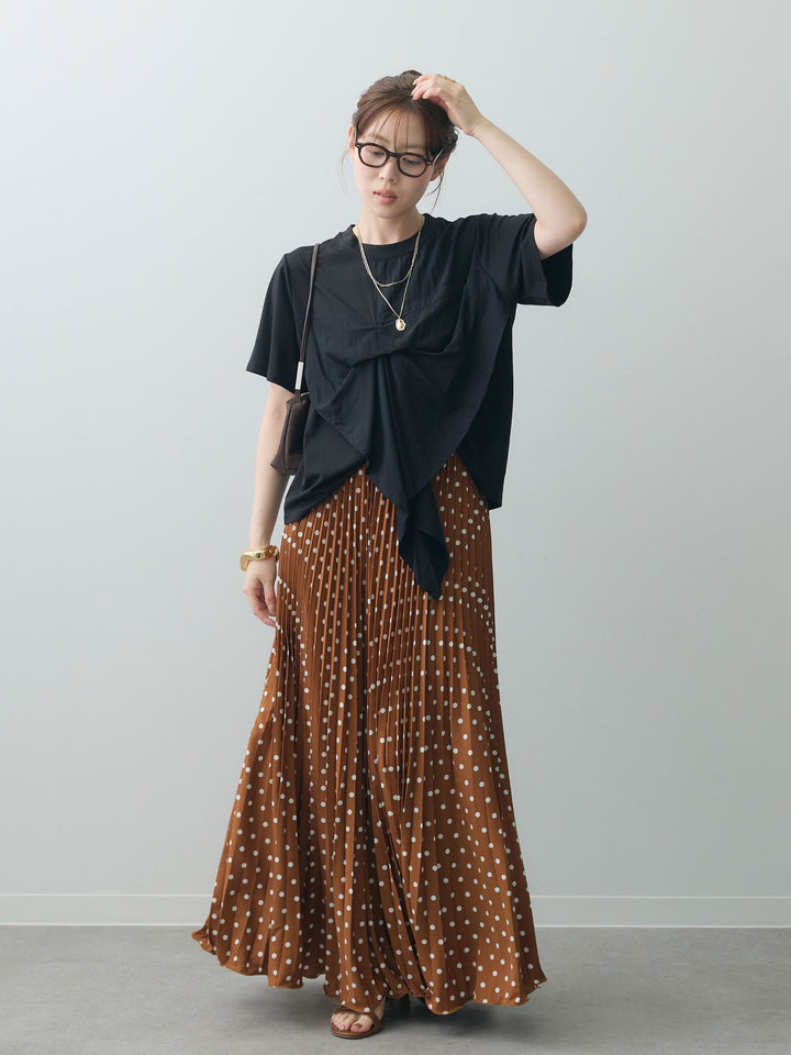 [SET]ラッフルドッキングTEE+ドットアコーディオンプリーツスカート(2set)