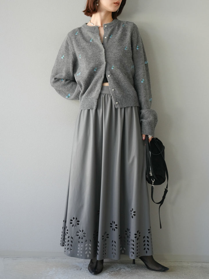 [予約]フラワーパンチングレザースカート/グレー