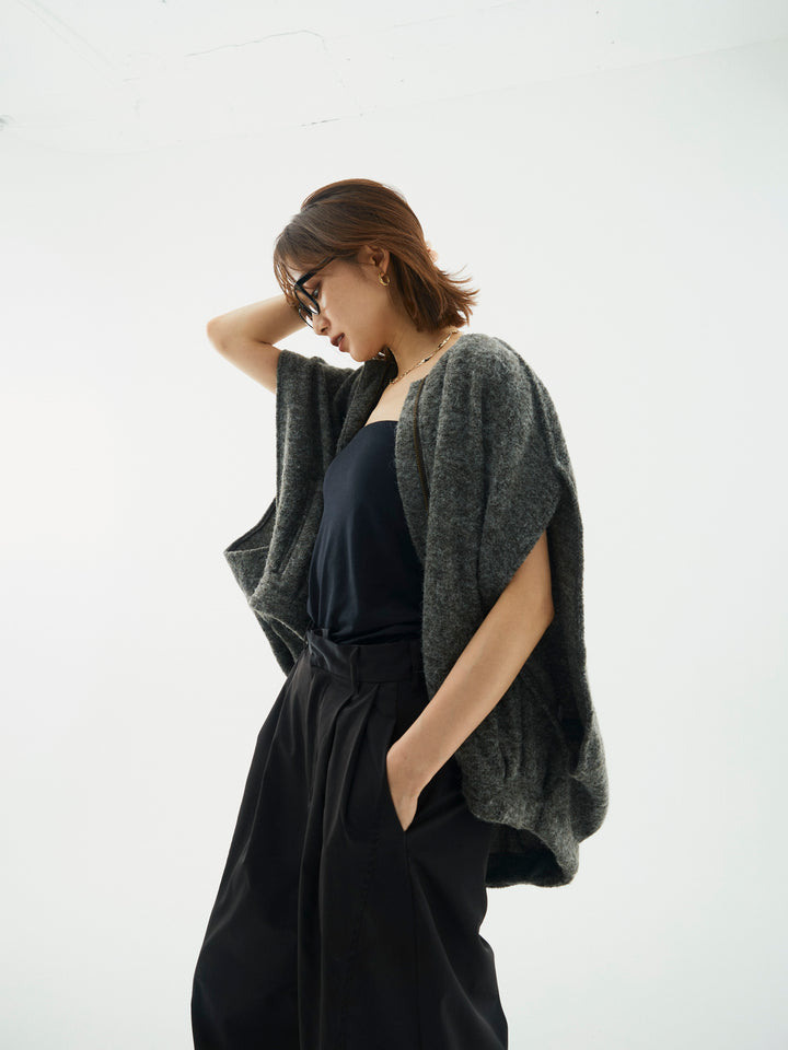 【Allure】[SET]ウール混コクーンブルゾン+タフタワイドカーブパンツ(2set)