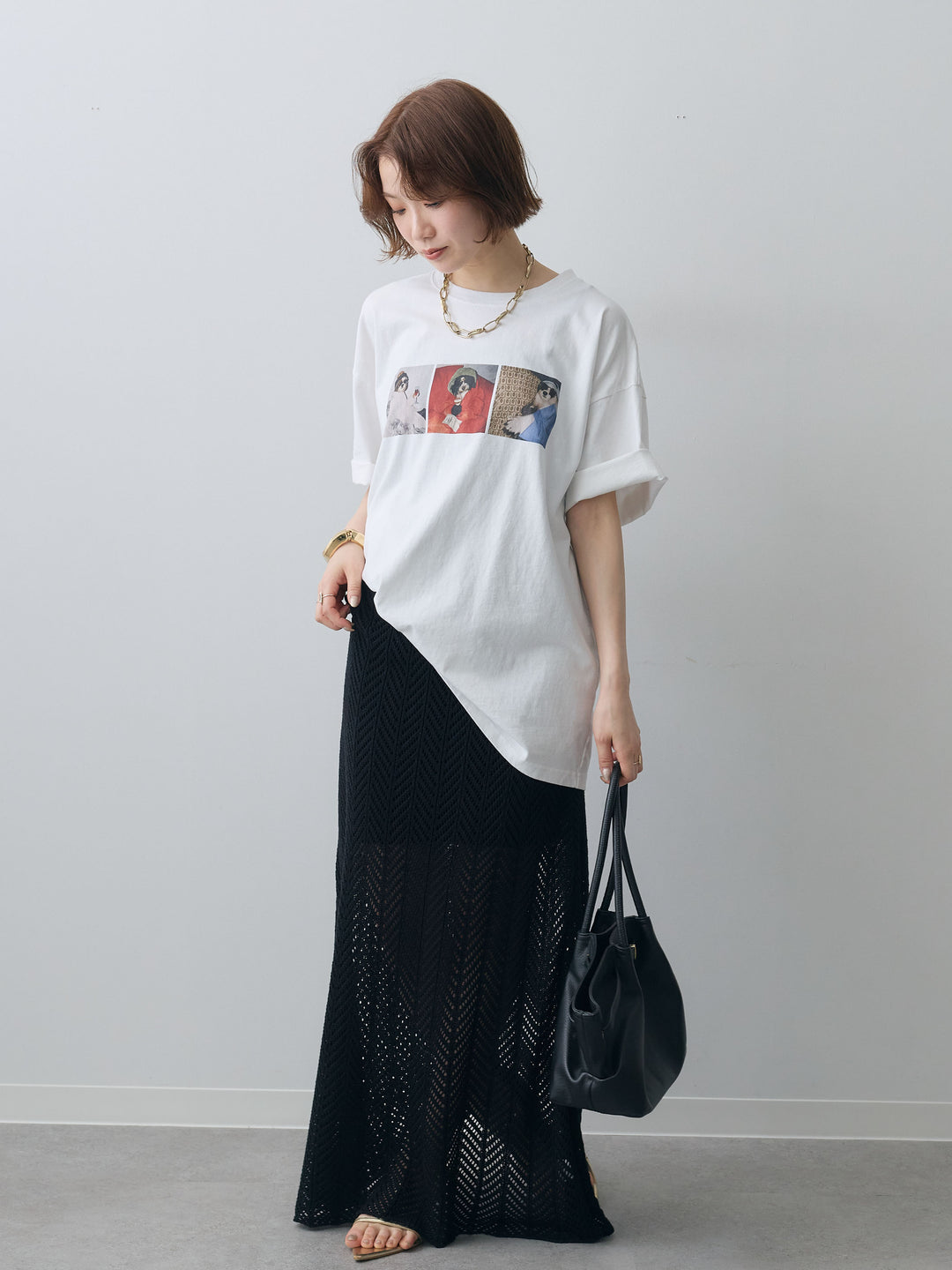[SET]スリードッグフォトボックスTEE+クロシェシアーセミフレアスカート(2set)