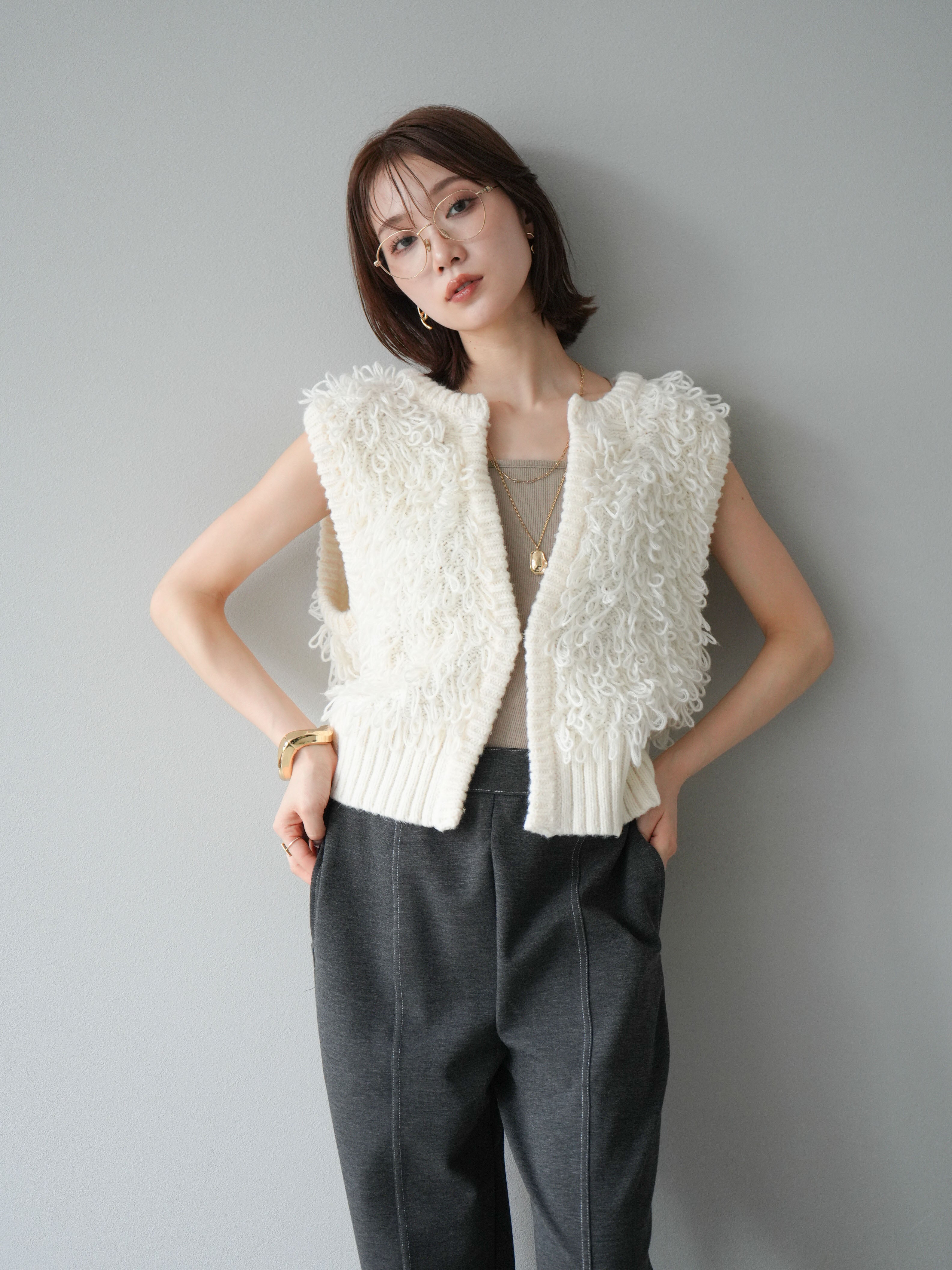 メル様日本製【美品】ループウィラー2020受注会限定 ポケットジップベストL nofl】ウールカラーネップ2WAYベスト 644003200-644003570